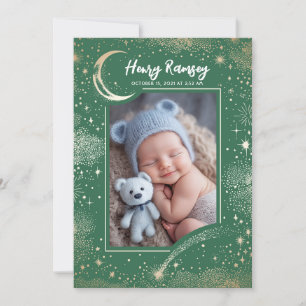 Stars Celestial Cute Grönt Newborn Foton Birth Meddelande