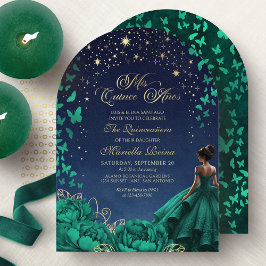 Stars Celestial Night Emerald Grönt Quinceanera Inbjudningar