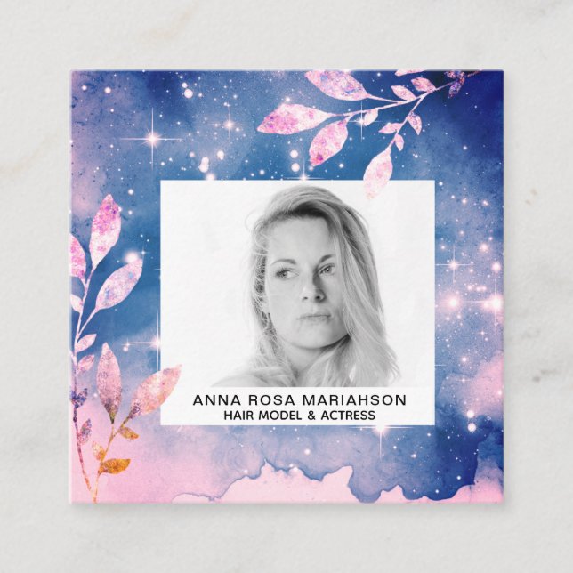 *~* Stars Chic Rosa Blue Hair Model Actress PHOTO Fyrkantigt Visitkort (Framsida)