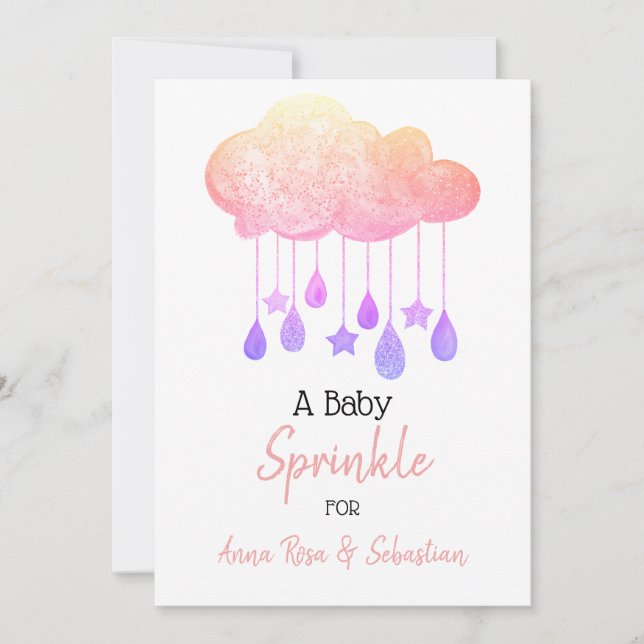 *~* Stars Cloud Rain Sprinkle Baby Shower Inbjudningar (Framsida)