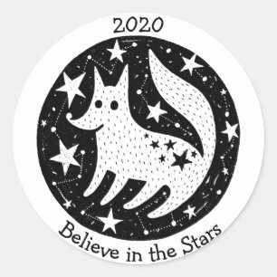 Stars & Constellation Friendly White Hund Varg B/W Runt Klistermärke