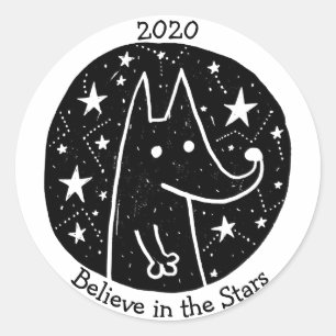 Stars & Constellations Starry Varg Dreams B/W Runt Klistermärke