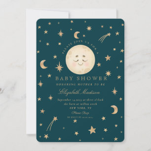 Stars Cute Måne Golden Galaxy Baby Shower Inbjudningar