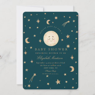 Stars Cute Måne Golden Galaxy Baby Shower Inbjudningar
