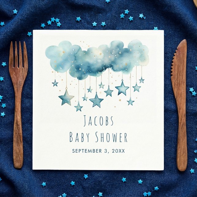 Stars drömmande, blå stjärnor för babydusch pappersservett (Stars dreamy baby shower blue stars napkin.)