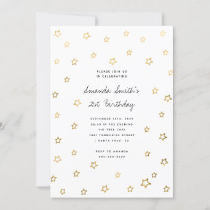 Stars Faux Gold Foil Modern Vuxen Födelsedagsfest Inbjudningar