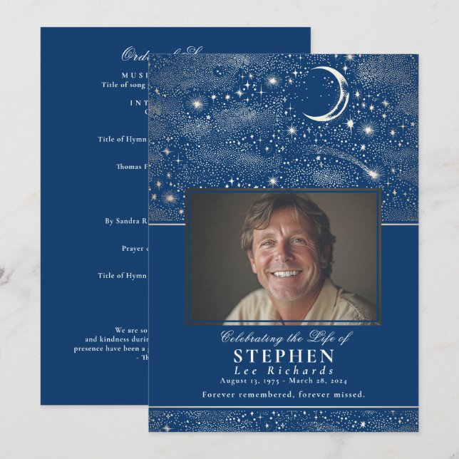 Stars Firande i Life Photo Memorial Funeral Program (Fram/baksida)