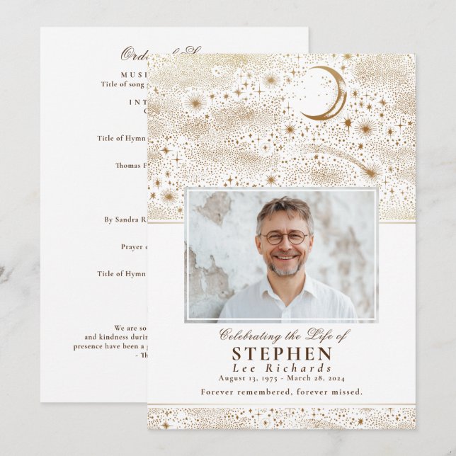 Stars Firande i Life Photo Memorial Funeral Program (Fram/baksida)