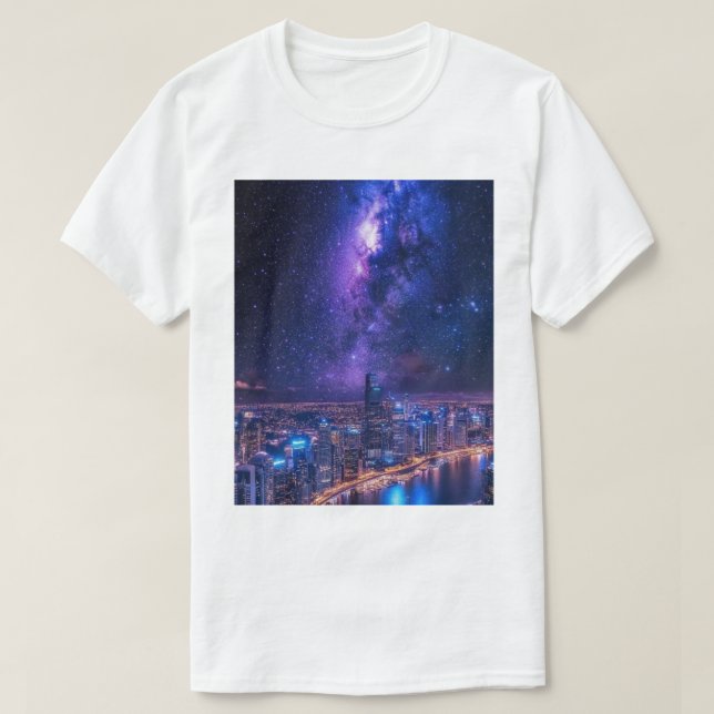 Stars: Futuristiska Skyline under Galactic T Shirt (Design framsida)