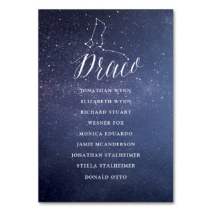 Stars Galaxy Bröllop, sittplatskort Draco Bordsnummer