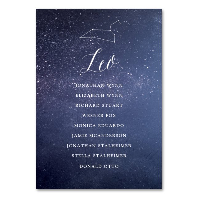 Stars Galaxy Bröllop sittplatskort Leo Bordsnummer (Framsidan)