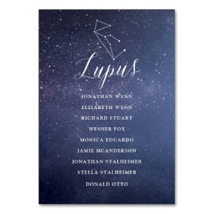 Stars Galaxy Bröllop, sittplatskort Lupus Bordsnummer