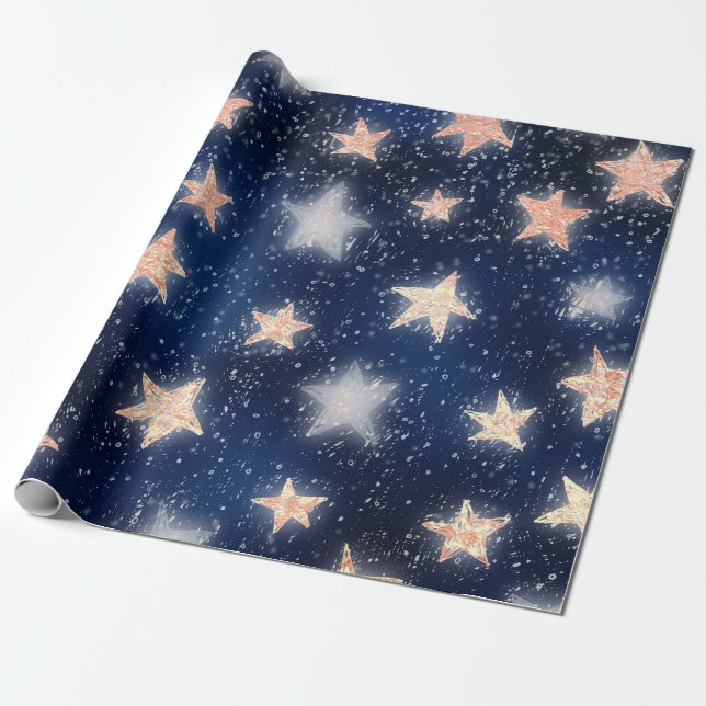 Stars Galaxy Himlar Navy Blue Night Ro Guld  Presentpapper (Utrullad)