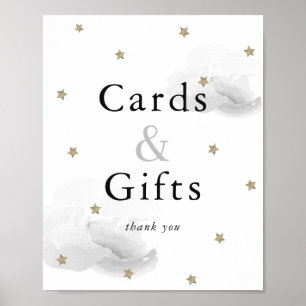 Stars Grått Clouds Baby Shower Card & presentation Poster