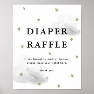 Stars & Grått Clouds Baby Shower Diaper Raffle Poster