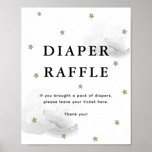 Stars & Grått Clouds Baby Shower Diaper Raffle Poster (Framsidan)