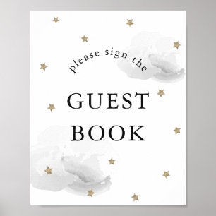 Stars Grått Clouds Baby Shower Guest Bok Sign Poster