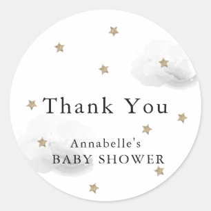 Stars & Grått Clouds Baby Shower Tack Runt Klistermärke