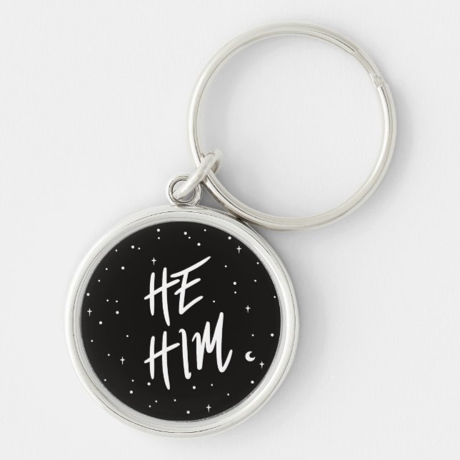 Stars han Pronoun Keychain Rund Silverfärgad Nyckelring (Framsidan)
