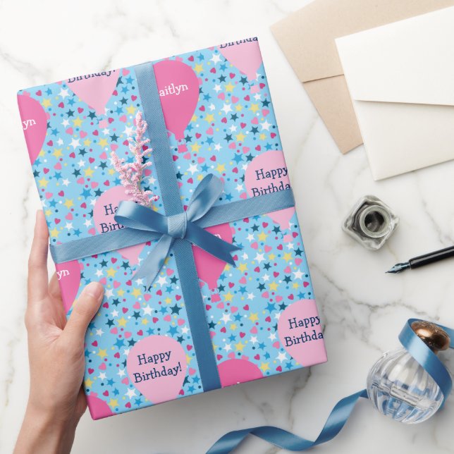 Stars Hearts Balloons Personlig Birthday Presentpapper (Gifting)