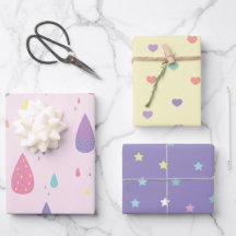 Stars Hearts Rainbow Pastels Wrapping Papper Lakan
