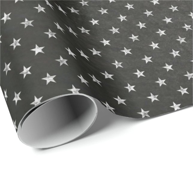 Stars Himlar Black White Night Chalkboard Delikat Presentpapper (Rullad Hörn)