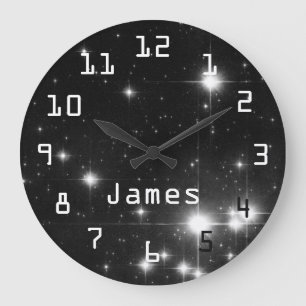 Stars i Deep Space Black and White Stor Klocka