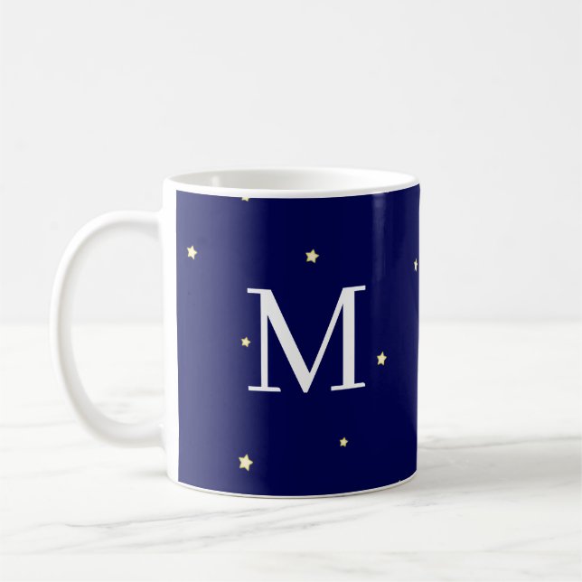 Stars i Midnight Blå himmel, fonful monogrammed Kaffemugg (Vänster)