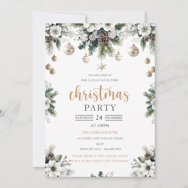 Stars Jul Party Modern Warm Julafton inbjudan (Framsida)