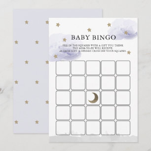 Stars Lavender Clouds Baby Shower Bingo Game Card Inbjudningar