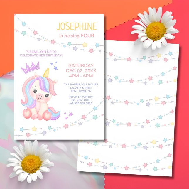 Stars Light Banner Unicorn Barns födelsedag Inbjudningar (Skapare uppladdad)