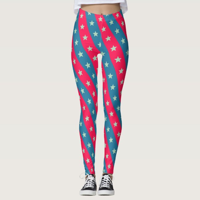 Stars & Linjer Rosa Blue Minimal Mönster Leggings (Framsida)