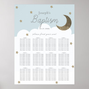 Stars & Måne Baby blue Boy Baptism Sittdiagram Poster