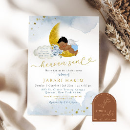 Stars Måne Blue African Angel Boy Shower Inbjudningar