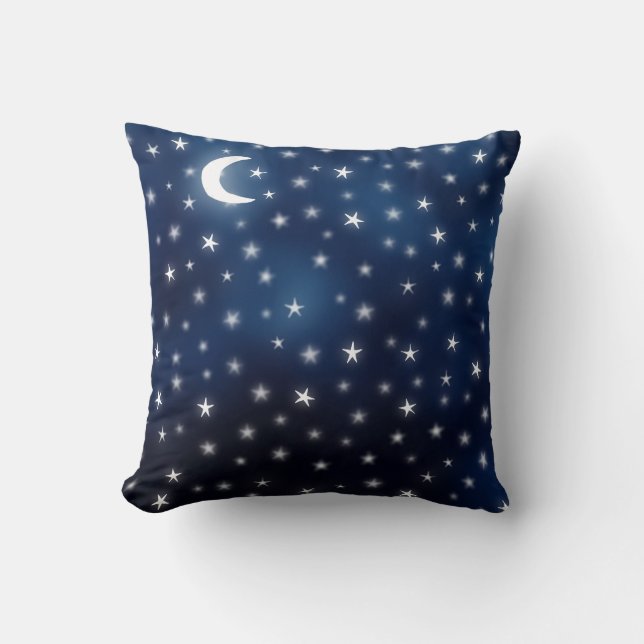 Stars Måne Blue Night Himlar Dream White Navy Kudde (Framsida)