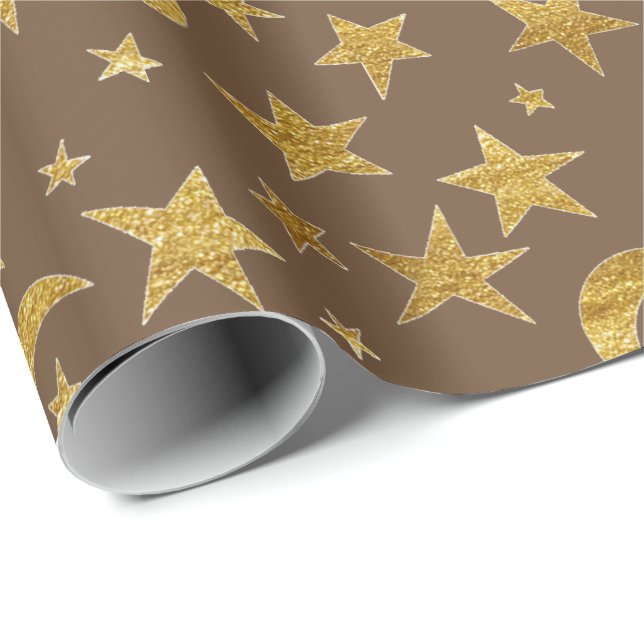 Stars Måne Bronze Maroon Guld Metall Himlar Champa Presentpapper (Rullad Hörn)