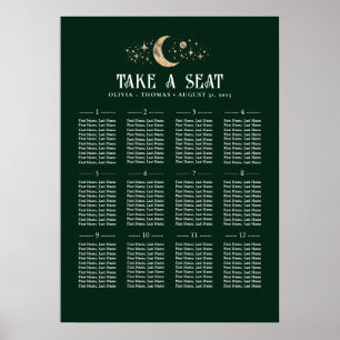 Stars Måne Celestial Emerald Grönt Bröllop Poster