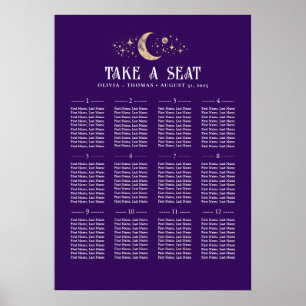 Stars Måne Celestial Lila Bröllop Sittdiagram Poster