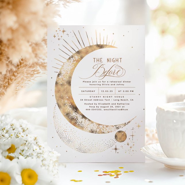 Stars Måne Celestial Night Rehearsal Middag Inbjudningar (The Night Before Stars and Moon Rehearsal Dinner Invitation)
