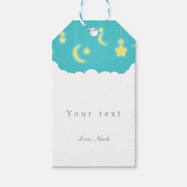 Stars Måne & Clouds Baby Shower Gift Märkre Presentetikett (Framsidan)