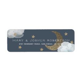 Stars Måne Clouds Navy Blue Address Label Returadress Etikett