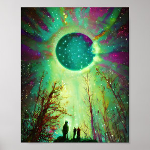 Stars måne och norra ljus poster