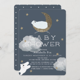 Stars & Måne Polar Bears Navy Baby Shower Inbjudningar