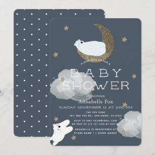 Stars & Måne Polar Bears Navy Baby Shower Inbjudningar