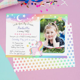 Stars & Måne Rainbow Himlar Unicorn Birthday Photo Inbjudningar