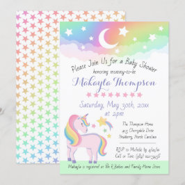 Stars & Måne Rainbow Magic Unicorn Baby Shower Inbjudningar