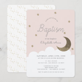 Stars & Måne Rosa Girl Girl Baptism Inbjudningar