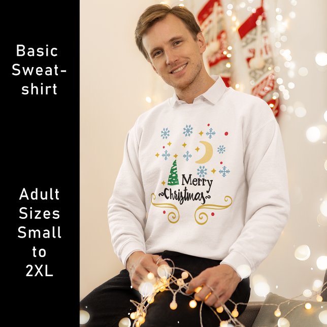 Stars, Måne, Snöflingor och God jul, ZSG Lång Ärmad Tröja (Stars, Moon, Snowflakes, and Merry Christmas, ZSG Sweatshirt)