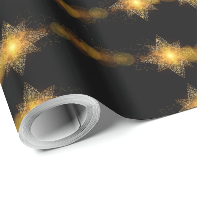 Stars Mönster Black och Guld Star Ljus Elegant Presentpapper (Rullad Hörn)