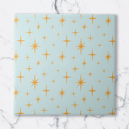 Stars Mönster Mid Century Modern Orange Aqua Kakelplatta